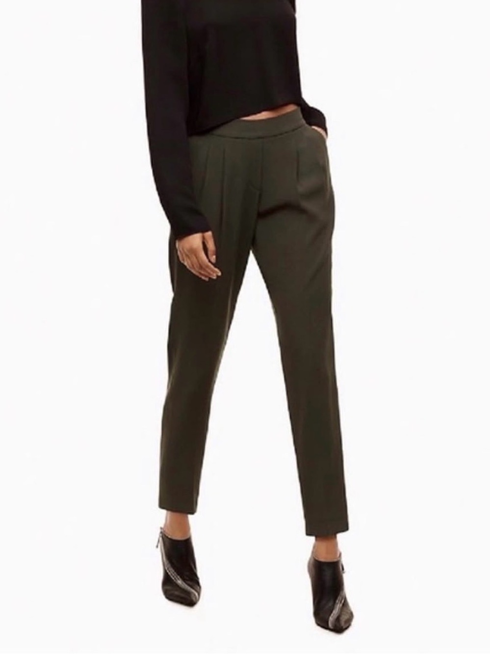 Babaton Cohen Olive Green Tapered Cropped Pants - 10